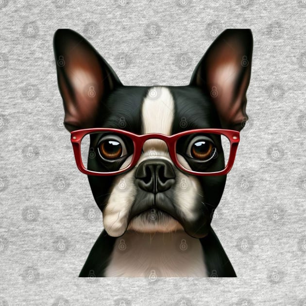 Cutest Boston Terrier with Red Glasses by ThePawPrintShoppe